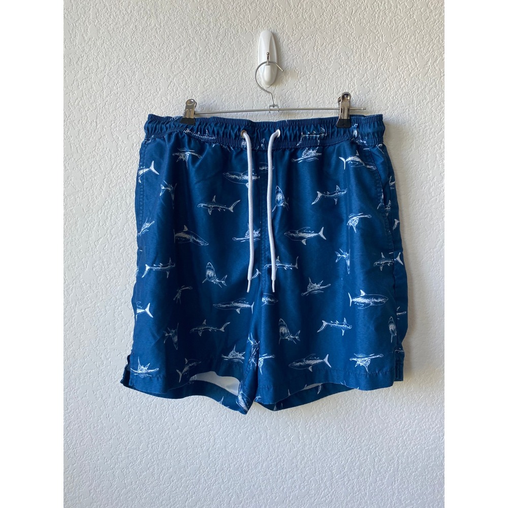 Old Navy Mens Shark Print Coastal Swim Trunks Size L Blue White